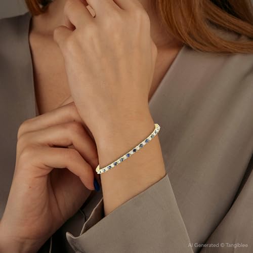 Pompeii 3ct Blue Sapphire & Diamond Tennis Bracelet 14K Yellow Gold 7"