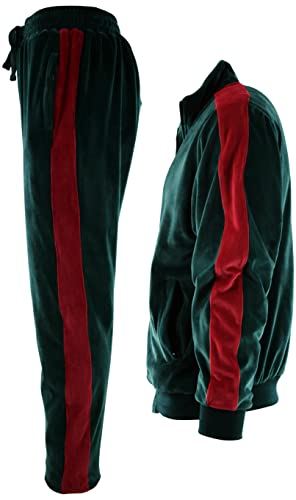 Mens Velour Set with Zippered Pockets and Velour Lining (210-Green, 3X-Large)