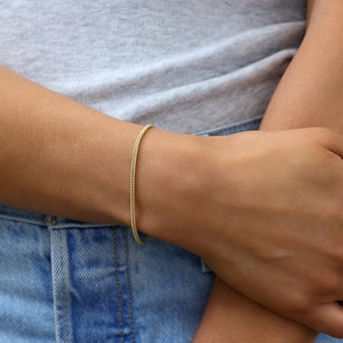 Nuragold 10K Real Yellow Gold Square Franco Box Chain Wheat Bracelet - 2mm,7"
