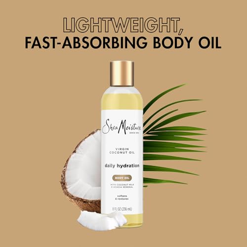 Shea Moisture Body Oil, Daily Hydration 2-Pack – Lightweight, Non-Greasy Moisturizer with 100% Extra Virgin Coconut Oil, Coconut Milk, and Acacia Senegal, 8 Oz Ea