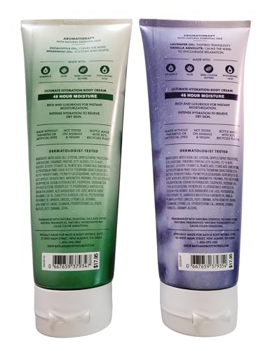 Bath & Body Works Aromatherapy Eucalyptus Spearmint and Lavender Vanilla Ultimate Hydration Body Cream 8 Ounces Pack of 2