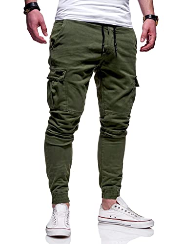 BUXKR Mens Cargo Pants Casual Hiking Pants Workout Joggers Sweatpants for Men,Army Green,M