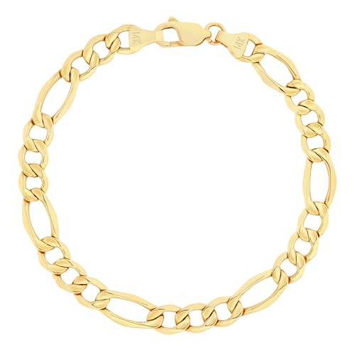 Nuragold 14K Real Yellow Gold Figaro Link Chain Bracelet for Men & Women - 7.5",5.5mm