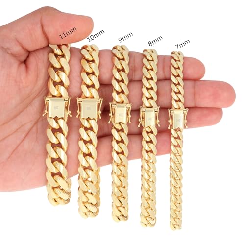 Nuragold 14K Real Yellow Gold Solid Miami Cuban Link Chain Italian Bracelet - 9",7mm