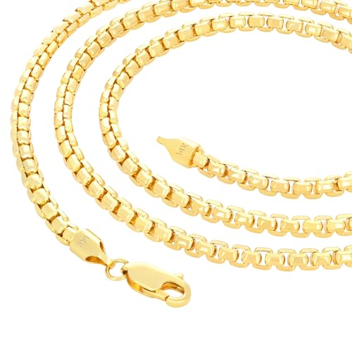 Nuragold 14K Real Yellow Gold Round Box Venetian Link Chain Necklace - 1.5mm,18"