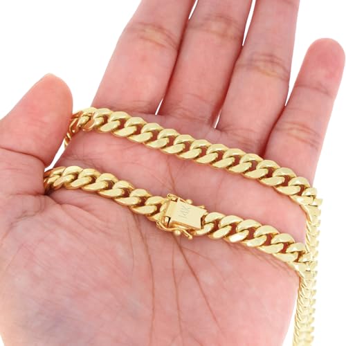 Nuragold 14k Real Yellow Gold Miami Cuban Lightweight Link 7.7mm Chain Bracelet (7"-9") Italian Jewelry for Men & Women - 7"