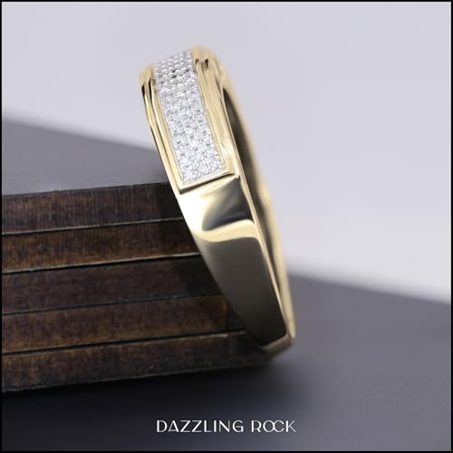 Dazzlingrock Collection 0.25 Ctw Natural Round White Diamond Three Row Micro Pave Wedding Band for Men in 10K Solid Yellow Gold, Size 10