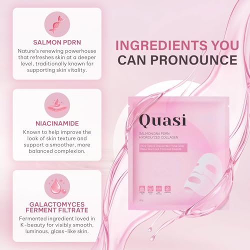 Quasi Salmon PDRN Collagen Mask – Korean Skin care Gel Face Mask for Hydration, Firming & Smoothing Skincare, Collagen Boost & Pore Care – 4 Masks, Non-Irritating, Natural Ingredients