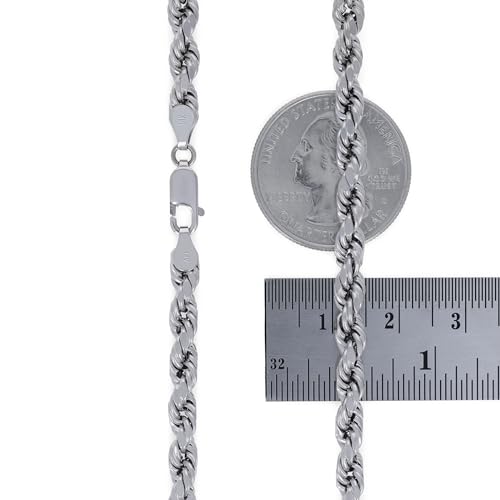 Nuragold 14k Real White Gold 5mm Rope Chain Diamond Cut Bracelet (7"-9") - 7.5"