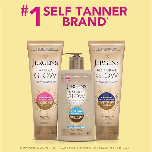 Jergens Natural Glow Hydra Gel Self Tanner, Medium to Deep, 8.3 fl oz
