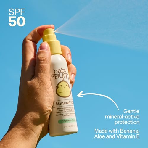 Baby Bum SPF 50 Sunscreen Spray - Mineral UVA/UVB Face and Body Protection for Sensitive Skin - Travel Size - 3 oz