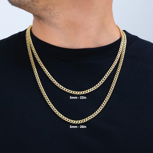 Nuragold 10k Real Yellow Gold Miami Cuban Link 5mm Chain Italian Necklace - 20"
