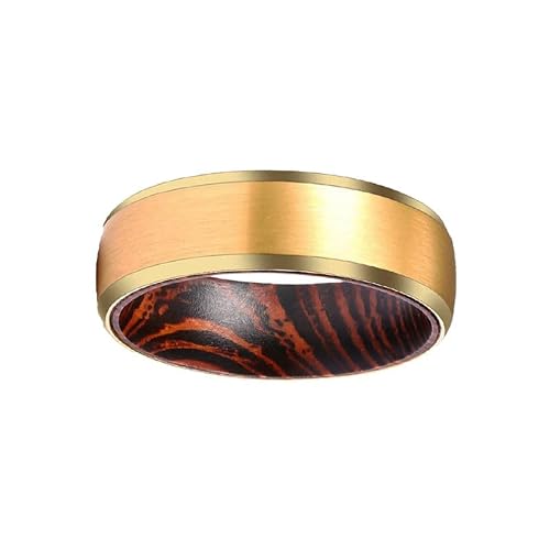 Gold Tungsten and Wood Rings for Men Wedding Band 14K Gold Rings with Wenge Wood Inlay Unique Anniversary Gifts for Him