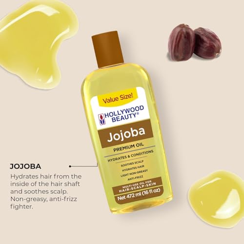 Hollywood Beauty Jojoba Oil for Hair, Scalp, and Skin, VALUE SIZE 16 fl oz - Hydrates and Conditions