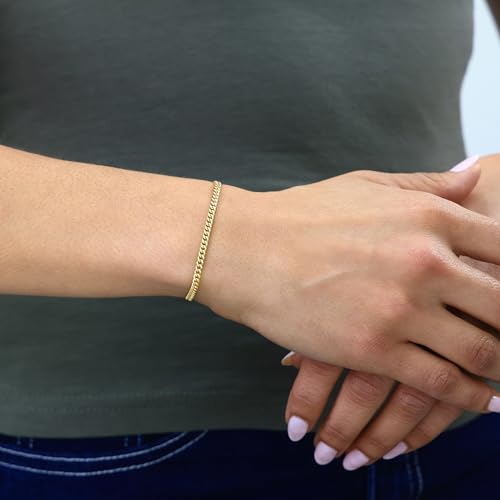 Nuragold 14k Real Yellow Gold Miami Cuban Lightweight Link 3mm Chain Bracelet or Anklet (7"-9") Italian Jewelry for Men & Women - 7"