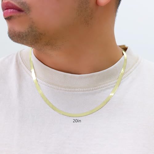 Nuragold 10k Real Yellow Gold Herringbone 5mm Chain Flexible Necklace - 16"