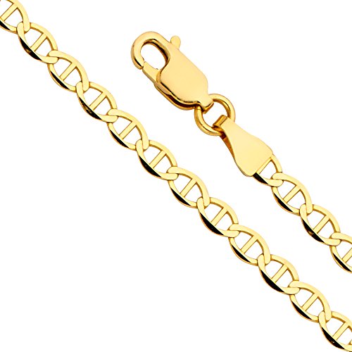 14k REAL Yellow Gold Solid Men's 7.5mm Flat Mariner Chain Bracelet with Lobster Claw Clasp - 8.5"