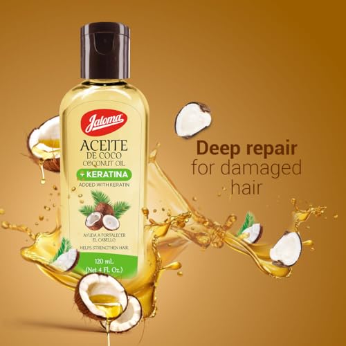 Jaloma Coconut Oil with Keratin to Help Strengthen Hair, 4 Oz Bottle