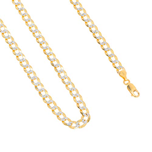 Nuragold 14k Real Yellow Gold Cuban Curb 7mm Solid Pave Chain Bracelet - 8"