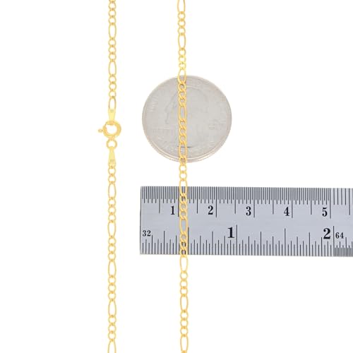 Nuragold 10K Real Yellow Gold Figaro Solid Link Chain Necklace Men & Women - 24",2.25mm