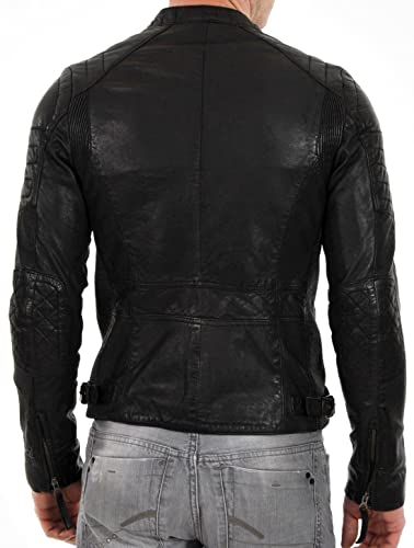 DECIMAL Men's Black & BROWN Genuine Lambskin Leather Biker Jacket VINTAGE REAL MOTORCYCLE JACKETS FOR MEN (S, BLACK)
