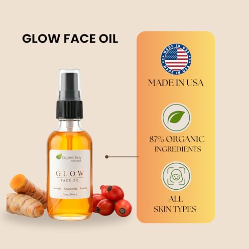 Glow Turmeric Face Oil, Organic Rosehip Oil, Camellia & Vitamin C - 2 oz