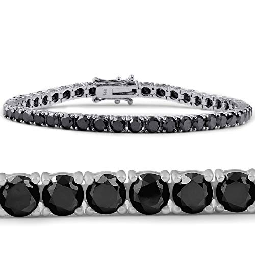 Pompeii Pompeii3 14k White Gold Black Diamond Round-Cut Tennis Bracelet 11 1/2Ct 7"