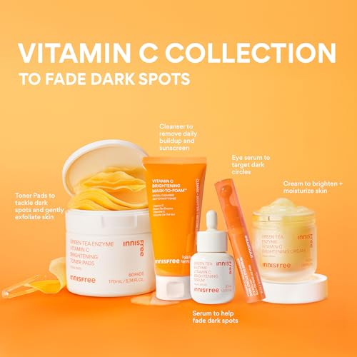 Innisfree Green Tea Enzyme Vitamin C Serum for Brightening | Sunspots, Post-Breakout Marks and Dark Spot Correction | Hydrating Korean Face Serum for Radiant Glow, 1.01 Fl Oz
