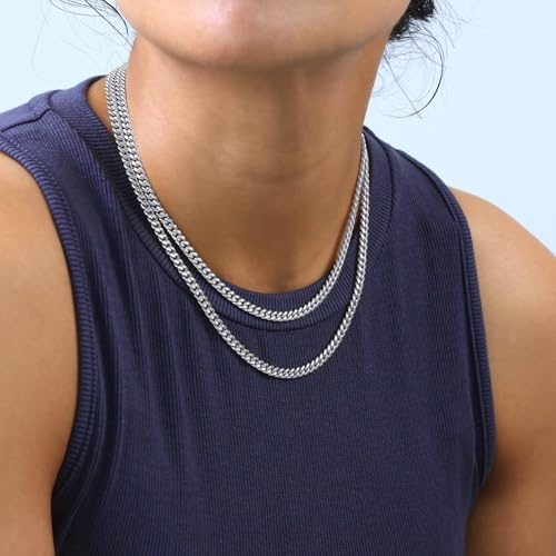 Nuragold 10K Real White Gold Miami Cuban Link Chain Necklace Men & Women - 4.5mm,20"