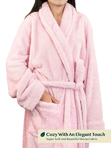 PAVILIA Premium Womens Plush Soft Robe Fluffy, Warm, Fleece Sherpa Shaggy Bathrobe (L/XL, Light Pink)