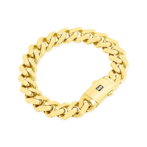 Nuragold 10k Real Yellow Gold Monaco 13mm Miami Cuban Chain Mens Bracelet - 7"