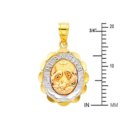 The World Jewelry Center 14k Real Tri-Color Gold Religious Baptism Pendant with 0.9mm Cable Chain Necklace - 18"