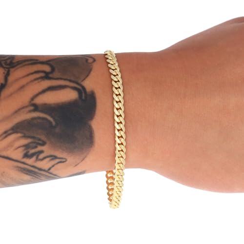 Nuragold 14k Real Yellow Gold Miami Cuban 5mm Solid Chain Mens Bracelet - 8"
