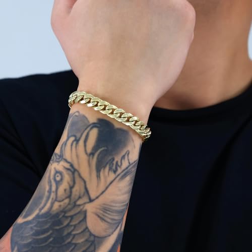 Nuragold 14k Real Yellow Gold Miami Cuban Link 9mm Chain Italian Bracelet - 7"