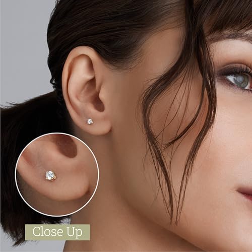 Gilded 1/4 Carat Total Weight Lab-Grown Diamond 10KT Yellow Gold Stud Earrings for Women| Hypoallergenic Fine Gold Jewelry | 4-Prong Basket, Push Back Nut | SI1 Clarity, F Color, Round Cut