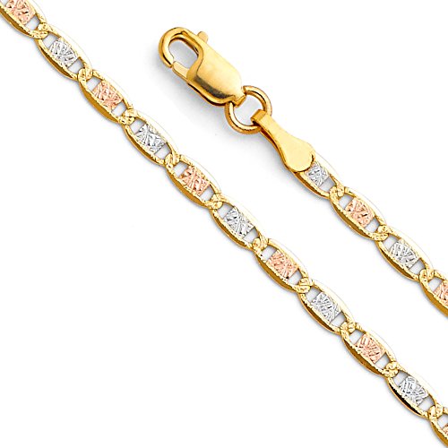 14k REAL Tri Color Gold Solid Men's 4mm Diamond Cut Chain Bracelet with Lobster Claw Clasp - 7.5"