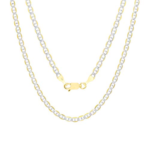Nuragold 10k Real Yellow Gold Mariner 3mm Chain Anchor Link Pave Necklace - 26"