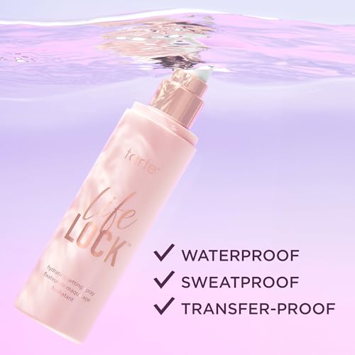 tarte life lock hydrating setting spray – 10-in-1 Weightless Mist to Hydrate & Lock Long-Lasting Makeup, Waterproof, Sweatproof & Transfer-Resistant, Vegan & Cruelty-Free, travel size
