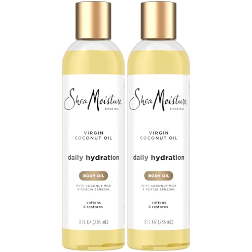 Shea Moisture Body Oil, Daily Hydration 2-Pack – Lightweight, Non-Greasy Moisturizer with 100% Extra Virgin Coconut Oil, Coconut Milk, and Acacia Senegal, 8 Oz Ea