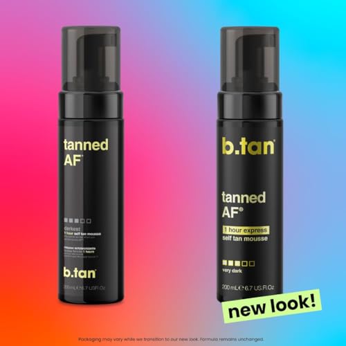 b.tan Dark Self Tanner Mousse | Get Tanned - Best, 1 Hour Express Sunless Tanning Foam, No Fake Tan Smell, Ultra Dark Bronzing Glow, Face & Body, Vegan, Cruelty Free, 6.7 Fl Oz