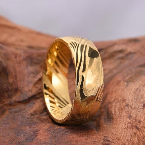 Concept Knight Gold/Black Damascus Steel Rings for Men Men's Wedding Bands