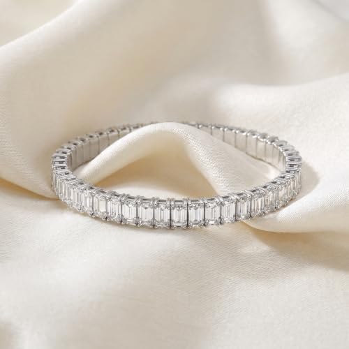 P3 POMPEII3 Pompeii 16Ct Emerald Diamond Tennis Flexible Bangle Bracelet 14k White Gold Lab Grown (FG,VS)