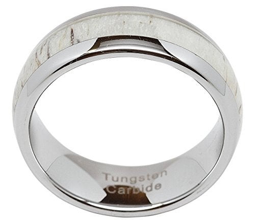 100S JEWELRY Tungsten Ring For Men Women Wedding Band Deer Antler Inlaid Dome Shape Size 6-16 (12)