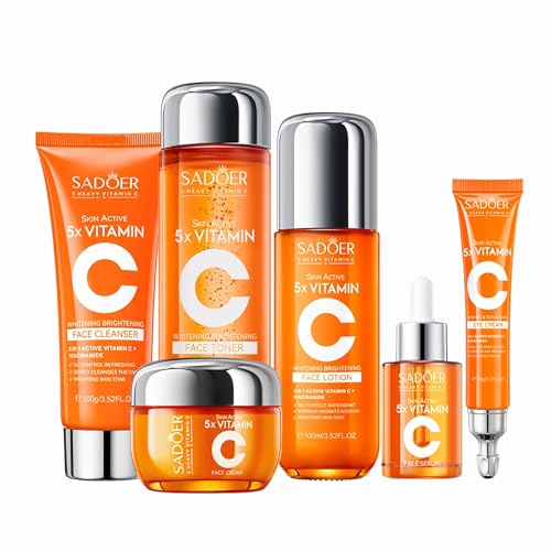 Vitamin C Skincare Set for Women & Teens - 6Pcs Travel Skincare Kit with Cleanser, Toner, Serum, Eye Cream, Face Cream & Lotion - Hydrating, Teen Skin Care & Women's Facial Gift Set