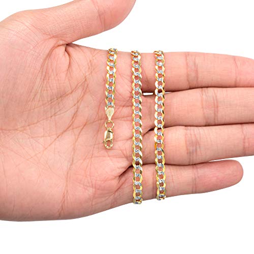 Nuragold 10k Real Yellow Gold Cuban Curb 5mm Solid Pave Chain Necklace - 26"