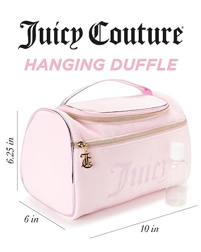 Juicy Couture Pink Makeup Bag Cosmetics Organizer Travel Essentials Hanging Duffel Velour Rhinestones