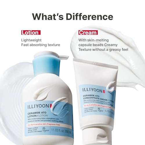 Illiyoon Ceramide Ato Concentrate Cream | Moisturizer for Dry & Sensitive Skin, 100hr Lasting Hydration, For Face & Body, Gentle for Infants, Moisture Barrier Repair, Vegan Certified, 6.76 fl.oz.
