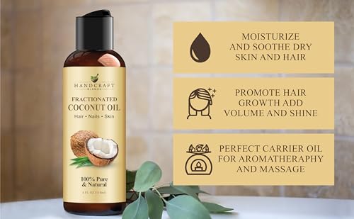 Handcraft Blends Fractionated Coconut Oil - 4 Fl Oz - 100% Pure and Natural - Premium Grade Carrier Oil for Skin and Hair - Hair and Body - Massage