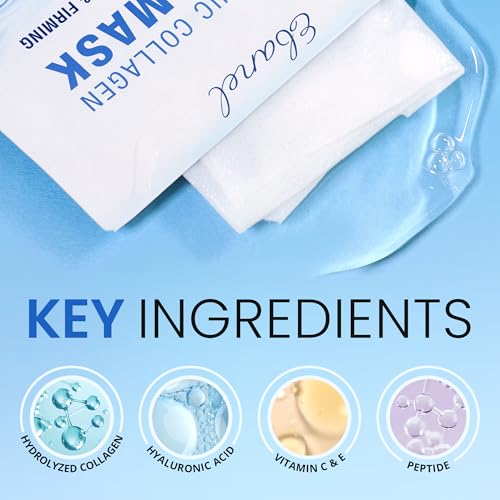 Ebanel 20-Pack Collagen Face Mask with Hyaluronic Acid, Vitamin C, Peptide