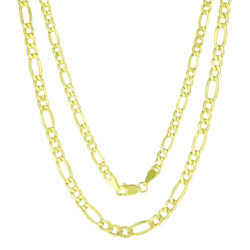 Nuragold 14k Real Yellow Gold Figaro Link 3.5mm Chain Necklace (16"-26") - 20"